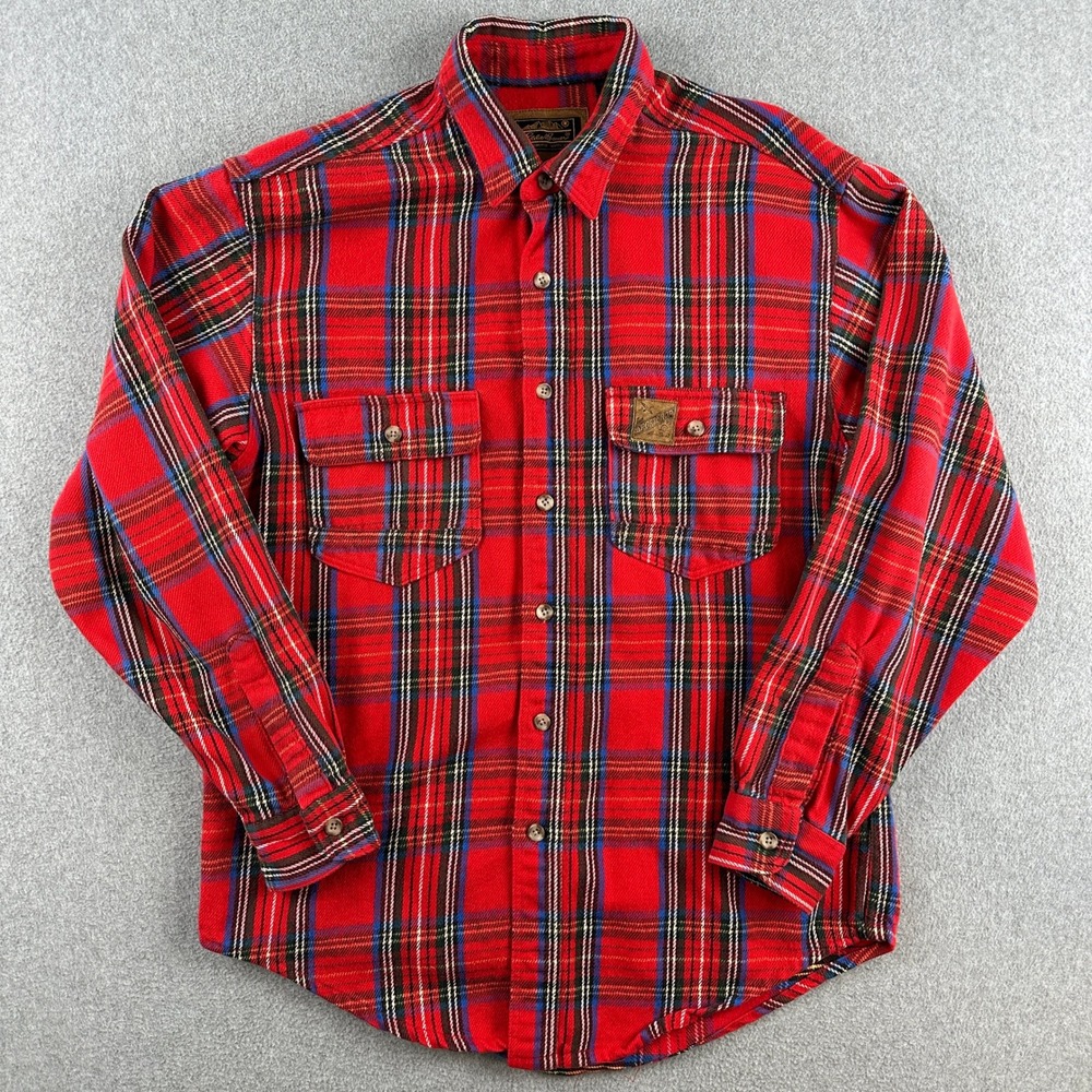 Vintage 90s Eddie Bauer Flannel Shirt Mens Medium Red Plaid Sport Shop Button Up